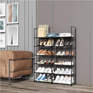 starogegc 6 Tiers Plastic Shoe Rack for Closet, Shoe Storage Organizer for 24-28 Pairs of Shoes, Shoe Shelf for Entryway Bedroom, 45.3x8.5x31 Inches (Black)