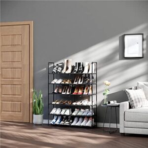 starogegc 6 Tiers Plastic Shoe Rack for Closet, Shoe Storage Organizer for 24-28 Pairs of Shoes, Shoe Shelf for Entryway Bedroom, 45.3x8.5x31 Inches (Black)