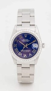 pre-owned rolex women's 31mm mid size rolex date just blue, silver/blue, one size
