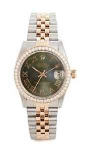 pre-owned rolex women's 31mm mid size tt rolex date just olive watch, silver/green, one size