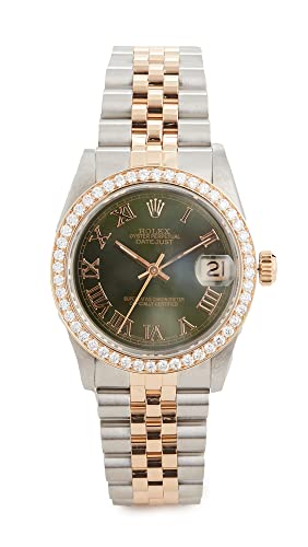 Pre-Owned Rolex Women's 31mm Mid Size TT Rolex Date Just Olive Watch, Silver/Green, One Size