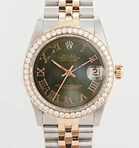 Pre-Owned Rolex Women's 31mm Mid Size TT Rolex Date Just Olive Watch, Silver/Green, One Size