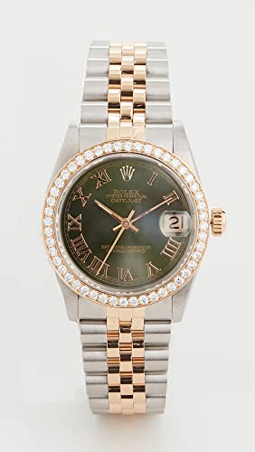 Pre-Owned Rolex Women's 31mm Mid Size TT Rolex Date Just Olive Watch, Silver/Green, One Size