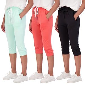 3 pack: womens soft capri jogger women running bottoms capris running sports yoga lounge active ladies warm sweatpants joggers pants casual athletic pockets summer yoga cropped cuffed - set 5, m