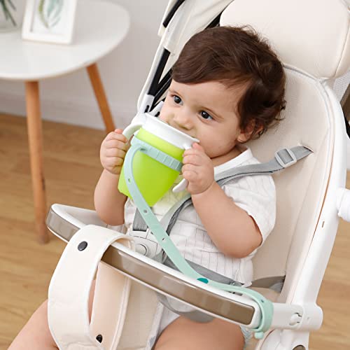 Bottle Holder for Baby,Bottle Bungees,Water Bottle Strap,Toddler Snack Cups Strap,2 Pack Silicone Adjustable Sippy Cup Straps for High Chairs,Strollers,Cribs,Car Seat,Hanging Baskets(Green, Gray)