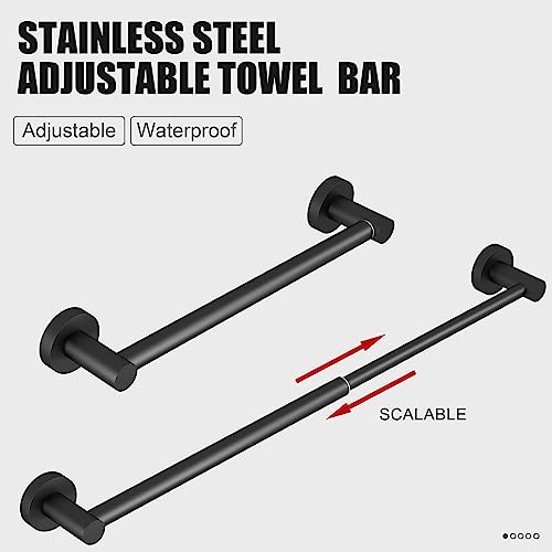 Honmein Towel Bar - Adjustable 304 Stainless Steel Towel Holder for Bathroom (11.8inch-22.6inch) Sturdy and Rustproof Wall Mounted Towel Rack for Bathroom Accessories, Black…