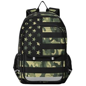 vnurnrn kids backpack american flag with green camo print big storage multi pockets 17.7 in school backpack with chest buckle reflective strip for boys girls 6+ years in primary middle high school