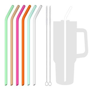 mlksi 6 pack silicone straw replacement 40 oz for stanley quencher tumbler, reusable bent straws with cleaning brush for stanley h2.0 flowstate stainless steel simple modern 40 oz tumbler
