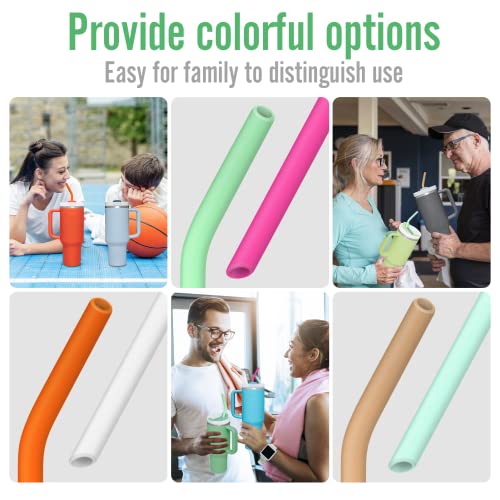 MLKSI 6 Pack Silicone Straw Replacement 40 oz for Stanley Quencher Tumbler, Reusable Bent Straws with Cleaning Brush for Stanley H2.0 FlowState Stainless Steel Simple Modern 40 oz Tumbler