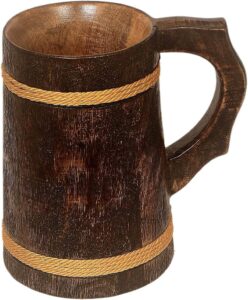 degidebaar house wooden beer mug with handle for home bar/café/pubs/party (with melamine pu waterproof polish, brown, 510 ml, set of 1)