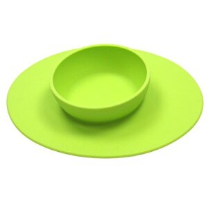 Silicone Bowl and Silicone Plate Easily Wipe Clean! Self Feeding Set Reduces Spills! Spend Less Time Cleaning after Meals with a Baby or Toddler! Set Includes 2 Colors (Lime Green / Turquoise)