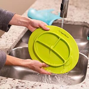 Silicone Bowl and Silicone Plate Easily Wipe Clean! Self Feeding Set Reduces Spills! Spend Less Time Cleaning after Meals with a Baby or Toddler! Set Includes 2 Colors (Lime Green / Turquoise)