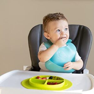 Silicone Bowl and Silicone Plate Easily Wipe Clean! Self Feeding Set Reduces Spills! Spend Less Time Cleaning after Meals with a Baby or Toddler! Set Includes 2 Colors (Lime Green / Turquoise)