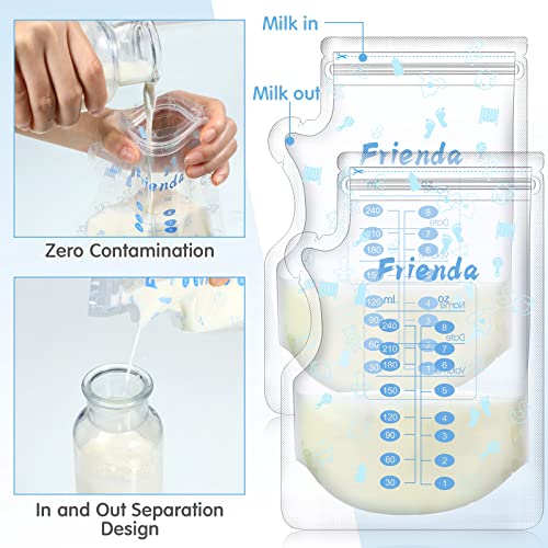 Sherr 500 Count Breastmilk Storage Bags 8 oz Breast Milk Storing Freezer Bags for Breastfeeding with Pour Spout Thickened Design Leak Proof Double Seal Self Standing Breastfeeding Storing Bags