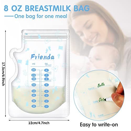 Sherr 500 Count Breastmilk Storage Bags 8 oz Breast Milk Storing Freezer Bags for Breastfeeding with Pour Spout Thickened Design Leak Proof Double Seal Self Standing Breastfeeding Storing Bags