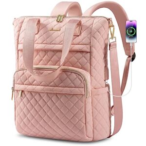 lovevook laptop backpack for women 15.6 inch,diamond quilted convertible backpack tote laptop computer work bag,cute womens travel backpack purse college teacher carry on back pack with usb port,pink
