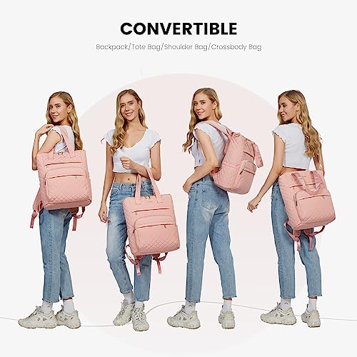 LOVEVOOK Laptop Backpack for Women 17 inch,Diamond Quilted Convertible Backpack Tote Laptop Computer Work Bag,Cute Womens Travel Backpack Purse College Teacher Carry on Back pack with USB Port,Pink