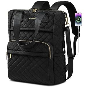 lovevook laptop backpack for women 17 inch,diamond quilted convertible backpack tote laptop computer work bag,cute womens travel backpack purse college teacher carry on back pack with usb port,black