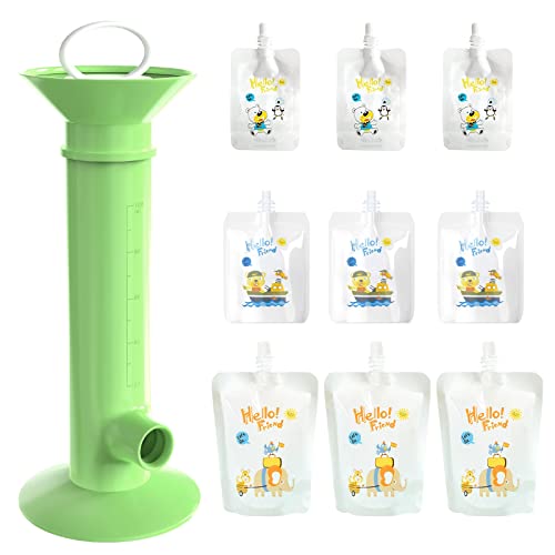 10pcs Set Baby Food Pouch Maker Reusable Pure Color Pouches Toddler Fruit Squeeze Puree Filler for Kids (Green)