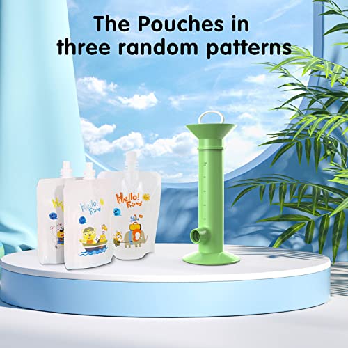 10pcs Set Baby Food Pouch Maker Reusable Pure Color Pouches Toddler Fruit Squeeze Puree Filler for Kids (Green)