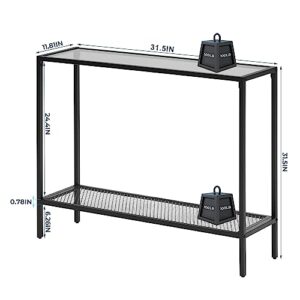 SAYGOER Glass Console Table Black Entryway Table Narrow Sofa Table with Storage 2 Tier Accent Couch Table Hallway Table for Entry Way Living Bed Room Home Office Small Space, Gray Black