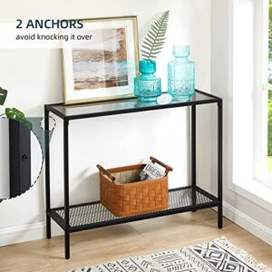 SAYGOER Glass Console Table Black Entryway Table Narrow Sofa Table with Storage 2 Tier Accent Couch Table Hallway Table for Entry Way Living Bed Room Home Office Small Space, Gray Black