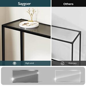 SAYGOER Glass Console Table Black Entryway Table Narrow Sofa Table with Storage 2 Tier Accent Couch Table Hallway Table for Entry Way Living Bed Room Home Office Small Space, Gray Black