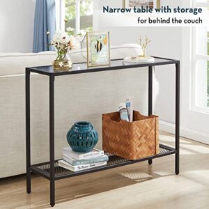 SAYGOER Glass Console Table Black Entryway Table Narrow Sofa Table with Storage 2 Tier Accent Couch Table Hallway Table for Entry Way Living Bed Room Home Office Small Space, Gray Black