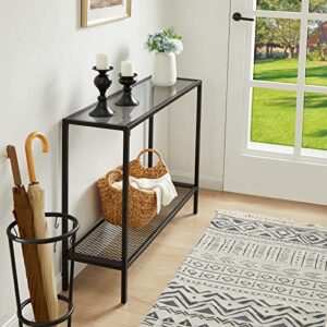 SAYGOER Glass Console Table Black Entryway Table Narrow Sofa Table with Storage 2 Tier Accent Couch Table Hallway Table for Entry Way Living Bed Room Home Office Small Space, Gray Black