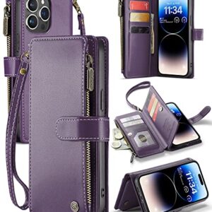 CaseMe iPhone 14 Pro Max Wallet Case, iPhone 14 Pro Max Case with Card Holder, iPhone 14 Pro Max Leather Case for Women Men, Premium iPhone 14 Pro Max Case with Kickstand Strap Zipper, Purple