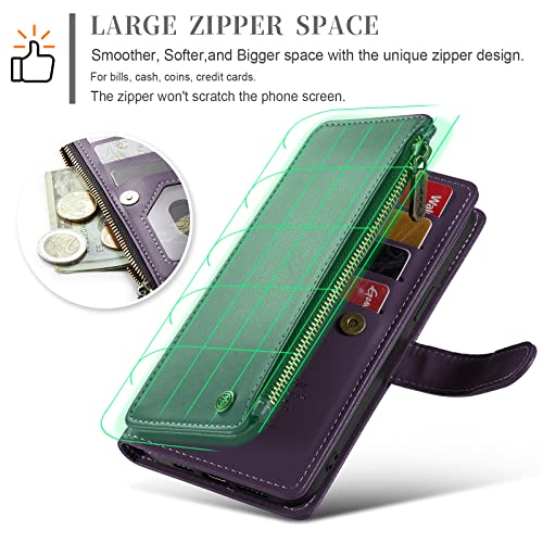 CaseMe iPhone 14 Pro Max Wallet Case, iPhone 14 Pro Max Case with Card Holder, iPhone 14 Pro Max Leather Case for Women Men, Premium iPhone 14 Pro Max Case with Kickstand Strap Zipper, Purple