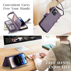 CaseMe iPhone 14 Pro Max Wallet Case, iPhone 14 Pro Max Case with Card Holder, iPhone 14 Pro Max Leather Case for Women Men, Premium iPhone 14 Pro Max Case with Kickstand Strap Zipper, Purple
