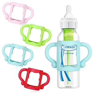 bottle handles for dr brown narrow baby bottles, baby bottle holder with easy grip handles to hold their own bottle,help baby transition from bottle to cup,bpa-free soft silicone,pack of 4