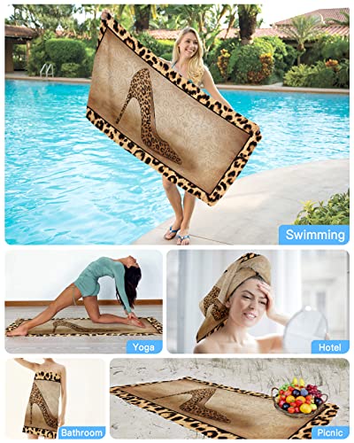 SIGOUYI Beach Towel, High Heels Leopard Beach Towels, Beach Accessories 36"x72" Beach Towel for Kids Girls Boys, Microfiber Bath Towels Beach Chair Absorbent Towels