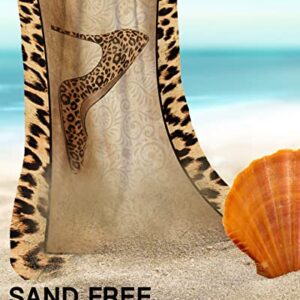 SIGOUYI Beach Towel, High Heels Leopard Beach Towels, Beach Accessories 36"x72" Beach Towel for Kids Girls Boys, Microfiber Bath Towels Beach Chair Absorbent Towels