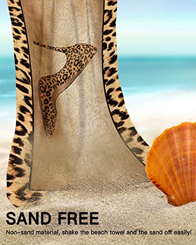 SIGOUYI Beach Towel, High Heels Leopard Beach Towels, Beach Accessories 36"x72" Beach Towel for Kids Girls Boys, Microfiber Bath Towels Beach Chair Absorbent Towels