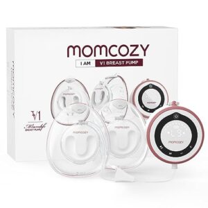 momcozy hospital grade breast pump v1, hands-free & portable double electric breast pump, smart touch screen, 3 modes & 9 levels wearable pump with 5 flange sizes