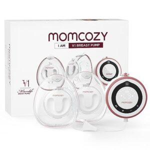 Momcozy Hospital Grade Breast Pump V1, Hands-Free & Portable Double Electric Breast Pump, Smart Touch Screen, 3 Modes & 9 Levels Wearable Pump with 5 Flange Sizes