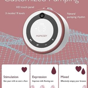 Momcozy Hospital Grade Breast Pump V1, Hands-Free & Portable Double Electric Breast Pump, Smart Touch Screen, 3 Modes & 9 Levels Wearable Pump with 5 Flange Sizes