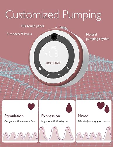 Momcozy Hospital Grade Breast Pump V1, Hands-Free & Portable Double Electric Breast Pump, Smart Touch Screen, 3 Modes & 9 Levels Wearable Pump with 5 Flange Sizes