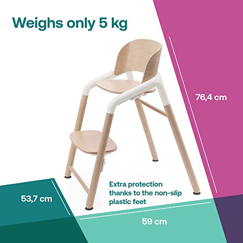 Bugaboo Giraffe Wooden Baby High Chair, Adjustable in 1 Second, Easy to Clean, Safe and Ergonomic Highchair, Suitable from Birth in Combination with Newborn Set (Sold Separately), Neutral Wood/White