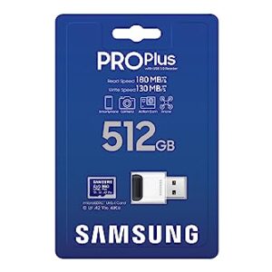 SAMSUNG PRO Plus microSD Memory Card + Adapter, 256GB MicroSDXC, Up to 180 MB/s, Full HD & 4K UHD, UHS-I, C10, U3, V30, A2 for Android Phones, Tablets, GoPRO, DJI Drone, MB-MD256SA/AM, 2023