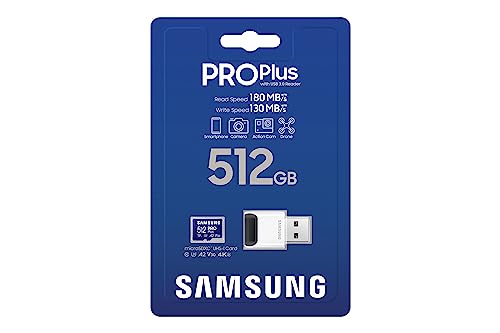 SAMSUNG PRO Plus microSD Memory Card + Adapter, 256GB MicroSDXC, Up to 180 MB/s, Full HD & 4K UHD, UHS-I, C10, U3, V30, A2 for Android Phones, Tablets, GoPRO, DJI Drone, MB-MD256SA/AM, 2023