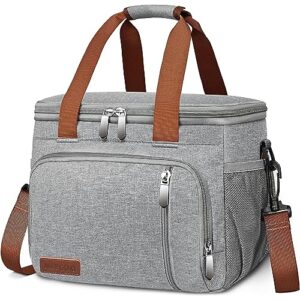miycoo insulated lunch bag for women men reusable lunch box for office work - leakproof soft adults lunch cooler bag with adjustable shoulder belt grey