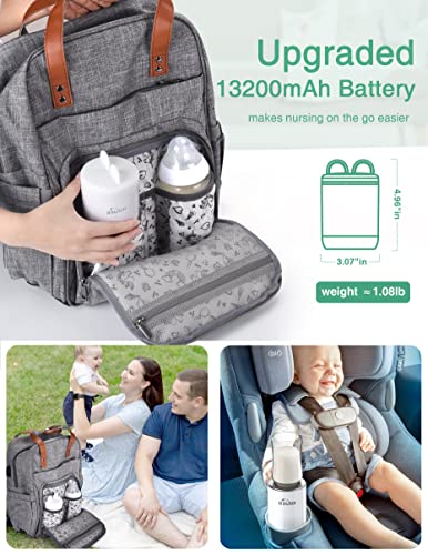 Portable Bottle Warmer, Fast Heating Travel Bottle Warmer, 13200mAh Baby Bottle Warmer On The Go for Breastmilk and Formula with 5 Adapters, 4 Temperature,Leak-Proof, Cordless, Battery Powered