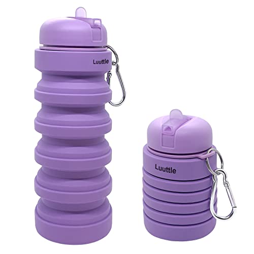 Luuttle Collapsible Water Bottle Reusable Silicone Purple Water Bottles for Travel Sports Gym Camping Hiking 20oz BPA Free