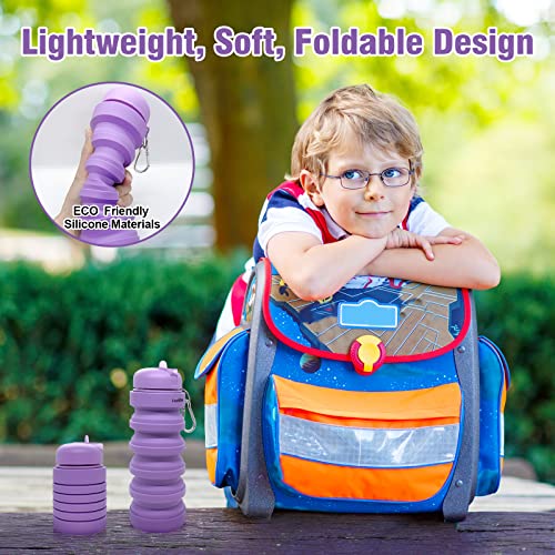 Luuttle Collapsible Water Bottle Reusable Silicone Purple Water Bottles for Travel Sports Gym Camping Hiking 20oz BPA Free