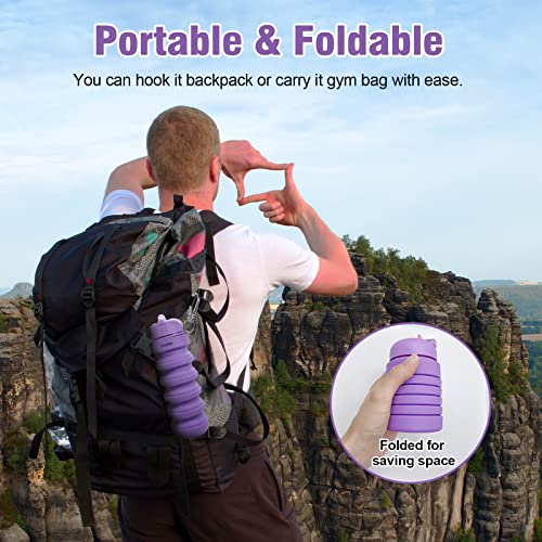 Luuttle Collapsible Water Bottle Reusable Silicone Purple Water Bottles for Travel Sports Gym Camping Hiking 20oz BPA Free