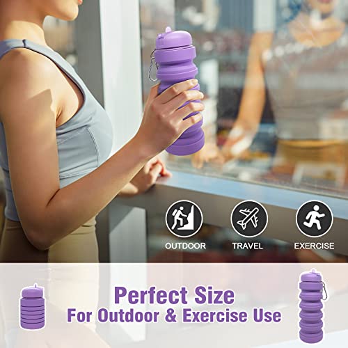 Luuttle Collapsible Water Bottle Reusable Silicone Purple Water Bottles for Travel Sports Gym Camping Hiking 20oz BPA Free