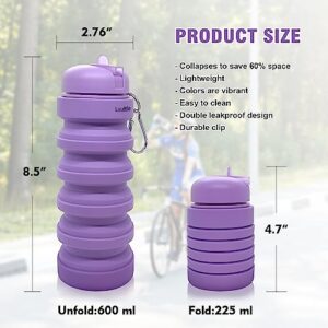 Luuttle Collapsible Water Bottle Reusable Silicone Purple Water Bottles for Travel Sports Gym Camping Hiking 20oz BPA Free